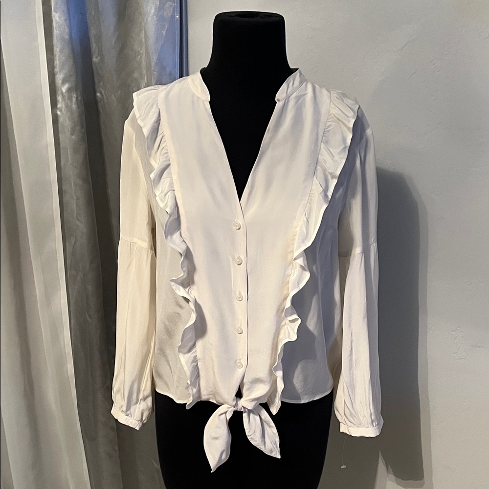 Lavender Brown Ivory Ruffle Blouse